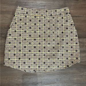 Vintage 70s Le Lis Yellow and Black Plaid and Floral Mini Skirt